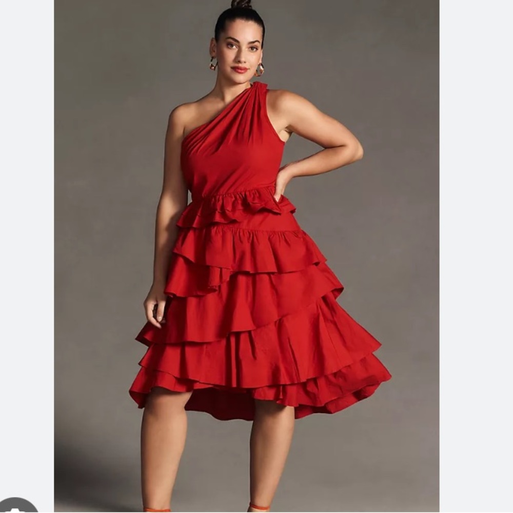 Anthropologie One-Shoulder Tiered Midi Dress